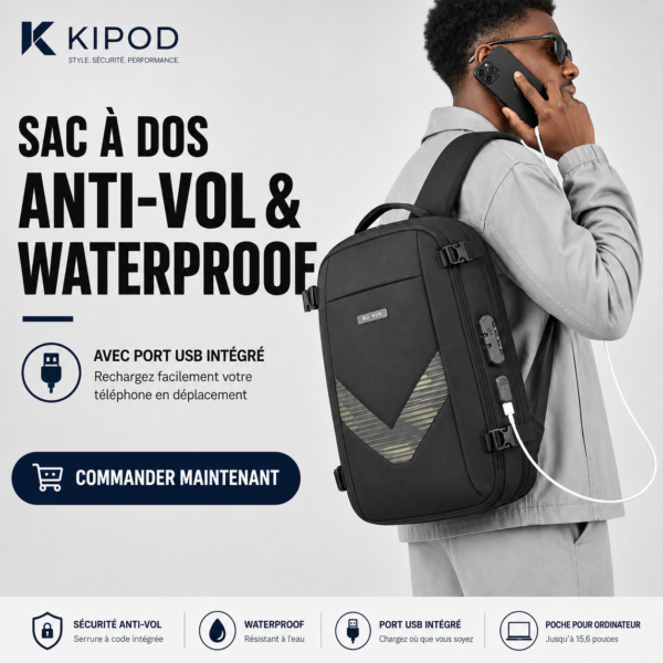 Sac à Dos Anti-Vol & Waterproof avec port USB pour recharge BOKUN