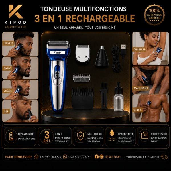 Tondeuse Professionnelle Multifonctions Rechargeable — Barbe, cheveux & corps