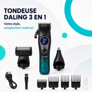 Tondeuse DALING 3 en 1 Rechargeable — Cheveux, Barbe & Nez