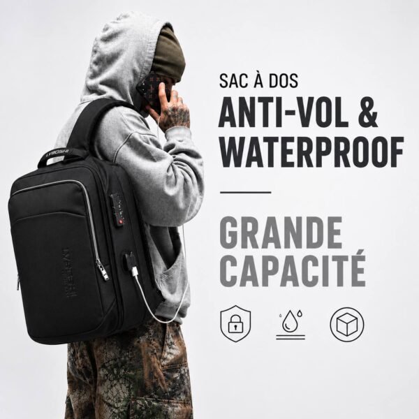 Sac à Dos grande capacité Anti-Vol & Waterproof avec port USB pour recharge LV BOSHI